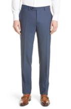 Men's Canali Flat Front Solid Stretch Wool Trousers R Eu - Blue