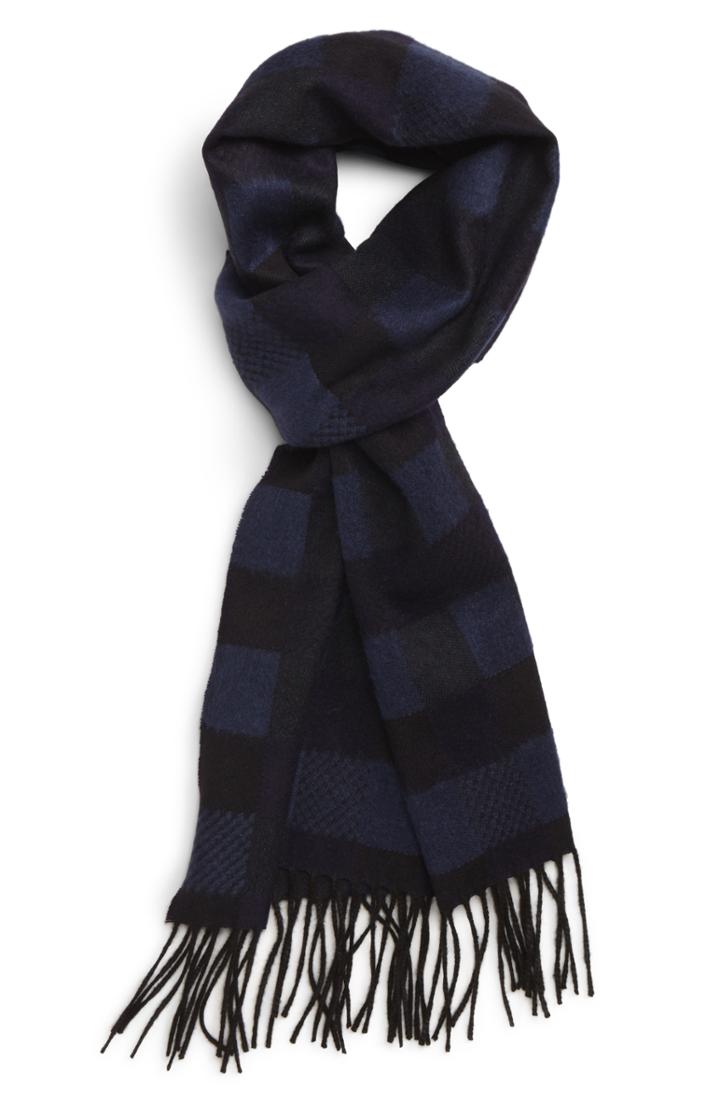 Men's Canali Check Silk & Cashmere Scarf, Size - Blue