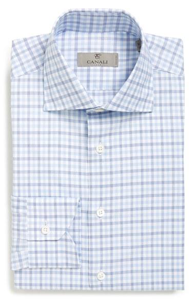 Men's Canali Trim Fit Check Dress Shirt .5 - Blue