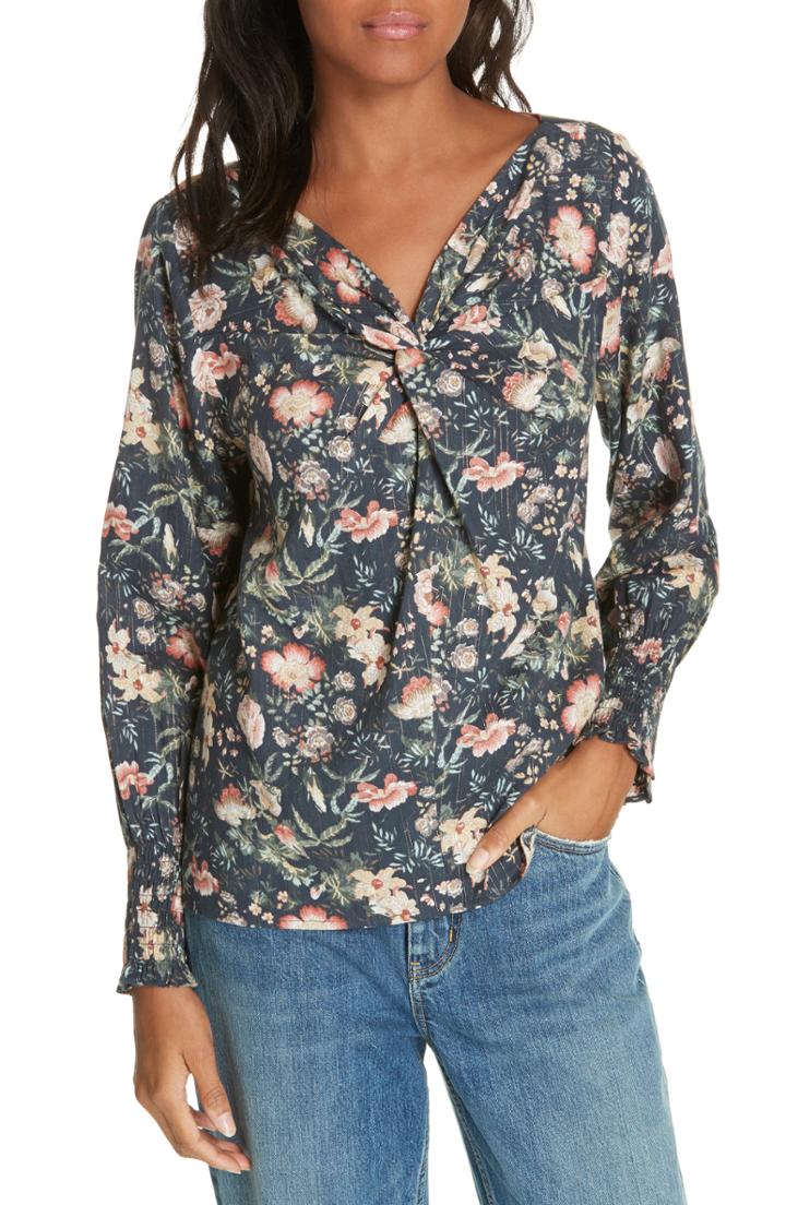 Women's La Vie Rebecca Taylor Secret Garden Metallic Detail Top - Blue/green