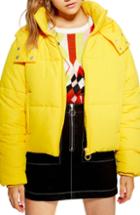 Women's Topshop Hooded Puffer Jacket Us (fits Like 0-2) - Yellow