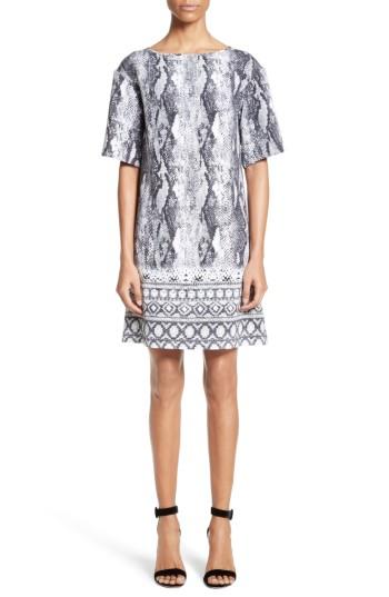 Women's St. John Collection Raja Snakeskin Print Stretch Silk Dress - Grey