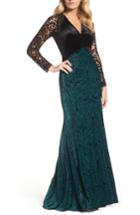 Women's Tadashi Shoji V-neck Velvet & Illusion Gown