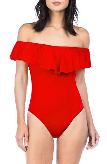 Women's Trina Turk Off The Shoulder One-piece Swimsuit - Red