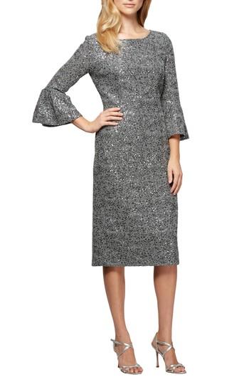 Women's Alex Evenings Embroidered Lace Shift Dress - Metallic