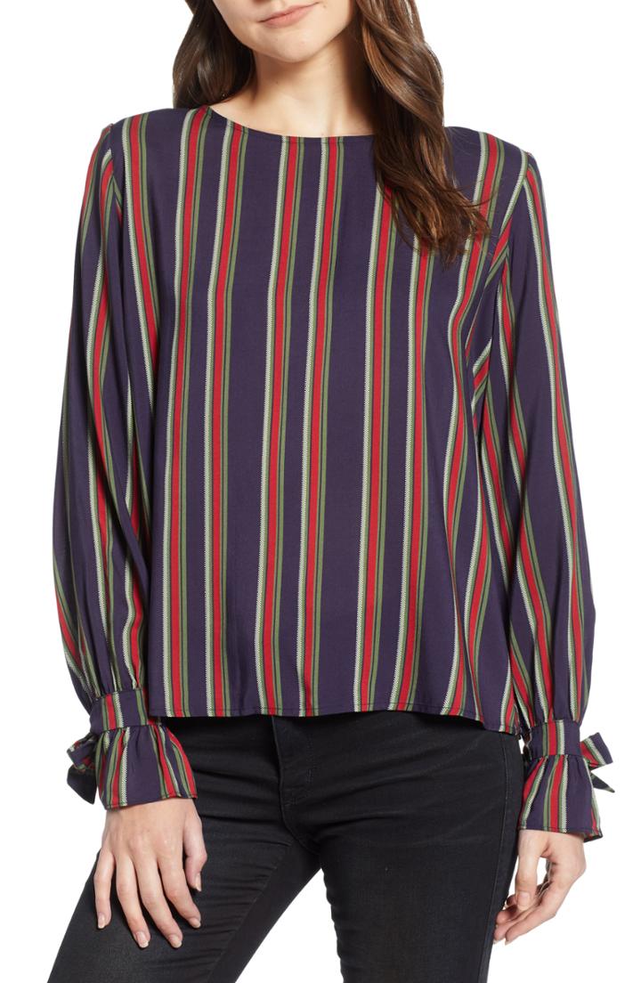 Women's Velvet By Graham & Spencer School Stripe Tie Sleeve Top