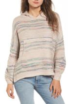 Women's Woven Heart Oversized Sweater Knit Hoodie - Beige