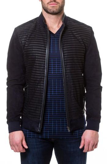 Men's Maceoo Stripe Suede Bomber Jacket (m) - Blue