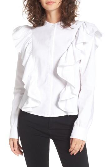 Women's Bp. Ruffle Cotton Blouse, Size - White