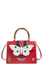 Gucci Small Falena Moth Top Handle Leather Satchel - Red