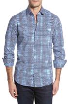 Men's Stone Rose Slim Fit Origami Fx Print Sport Shirt, Size - Blue