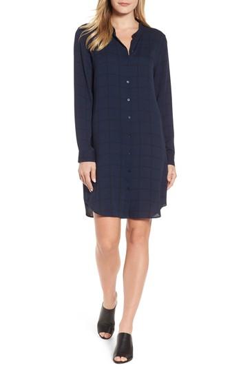 Women's Eileen Fisher Silk Shirtdress, Size - Blue