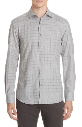 Men's Ermenegildo Zegna Classic Fit Windowpane Sport Shirt, Size - Brown