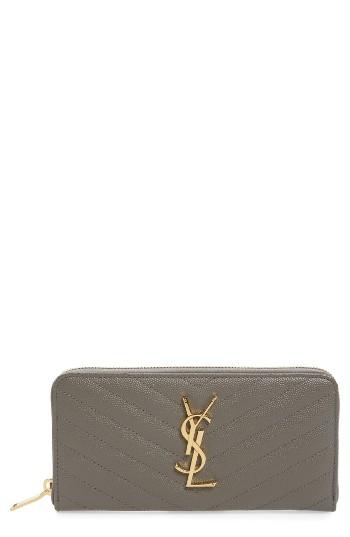Women's Saint Laurent 'monogram' Quilted Leather Wallet - Grey