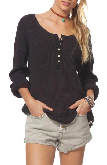 Women's Rip Curl Surf Bound Cotton Henley - Black