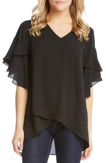 Women's Karen Kane Asymmetrical Ruffle Sleeve Crepe Blouse - Black
