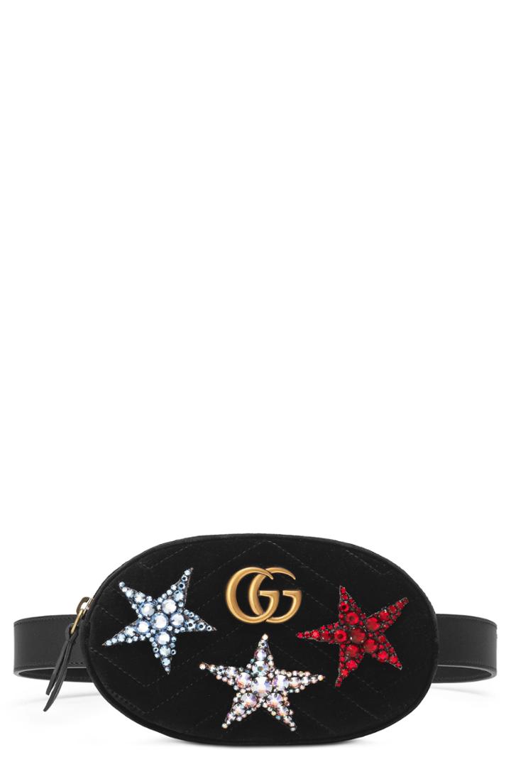 Gucci Marmont 2.0 Crystal Stars Velvet Belt Bag - Black