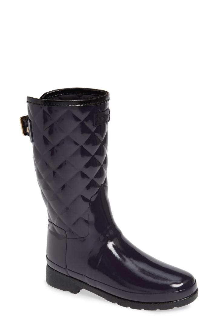 Women's Hunter Refined High Gloss Quilted Short Waterproof Rain Boot M - Purple
