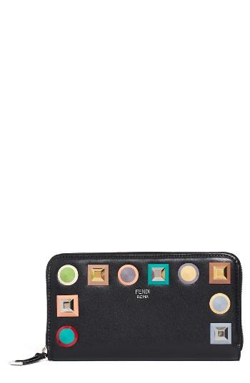 Women's Fendi Studded Calfskin Wallet - Black