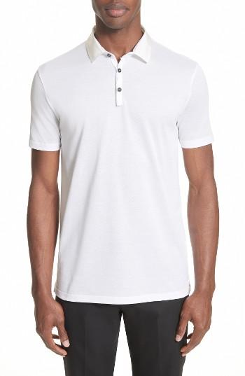 Men's Lanvin Grosgrain Collar Polo - White