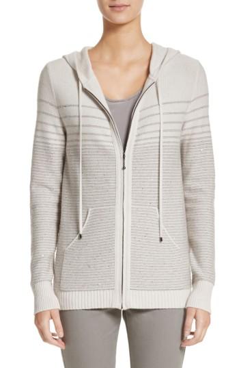 Women's St. John Collection Micro Sequined Textured Stitch Knit Hoodie