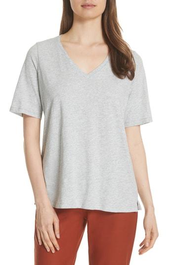 Women's Eileen Fisher V-neck Organic Cotton Tee, Size - Grey