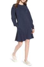 Women's Caslon Ruffle Hem Cotton Blend Sweatshirt Dress - Blue