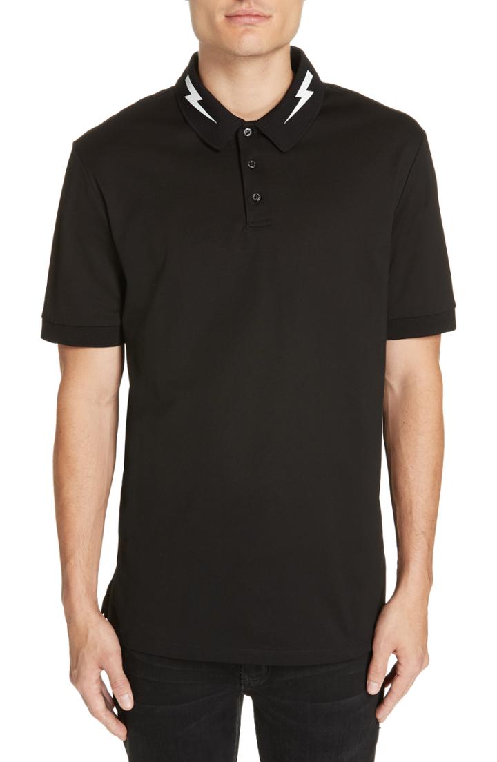 Men's Neil Barrett Thunderbolt Pique Polo - Black