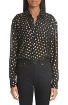 Women's Saint Laurent Lame Polka Dot Silk Georgette Blouse Us / 36 Fr - Black