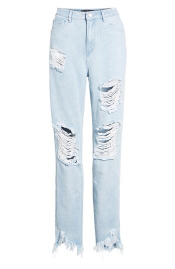 Women's Missguided Destroyed Ankle Straight Leg Jeans Us / 12 Uk Tall - Blue