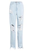 Women's Missguided Destroyed Ankle Straight Leg Jeans Us / 12 Uk Tall - Blue