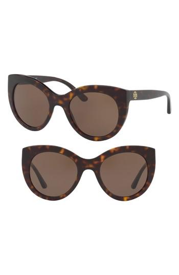 Women's Tory Burch 51mm Cat Eye Sunglasses - Tortoise/ Gold