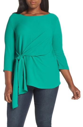 Petite Women's Gibson Tie Front Crepe Top, Size P - Green
