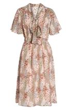 Women's 1901 Tie Neck Floral Midi Dress - Coral