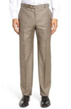 Men's Hickey Freeman Flat Front Solid Wool Trousers R - Beige