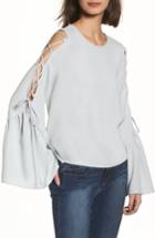 Women's Wayf Laced Cold Shoulder Bow Sleeve Top - Blue