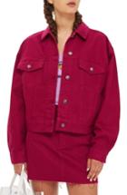 Women's Topshop Moto Denim Jacket Us (fits Like 6-8) - Pink