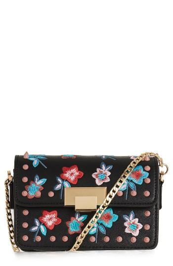 Topshop Rosie Floral Stud Faux Leather Crossbody Bag - Black