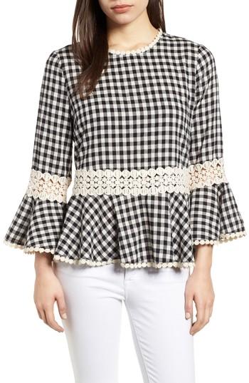 Women's Everleigh Gingham Check Peplum Top - Black