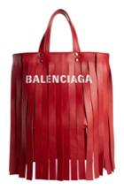 Balenciaga Extra Small Laundry Logo Fringe Calfskin Tote - Red