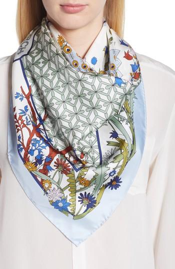 Women's Tory Burch Meadow Folly Silk Square Scarf, Size - Ivory