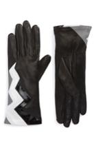 Women's Agnelle Zigzag Lambskin Leather Gloves .5 - Black