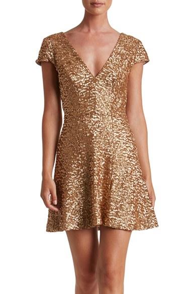 Women's Dress The Population Georgina Sequin Fit & Flare Dress - Metallic