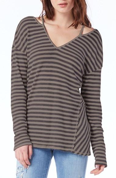 Women's Michael Stars Cutout Shoulder Stripe Thermal Top