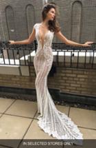 Women's Berta Cap Sleeve Embellished Lace Mermaid Gown, Size - Ivory