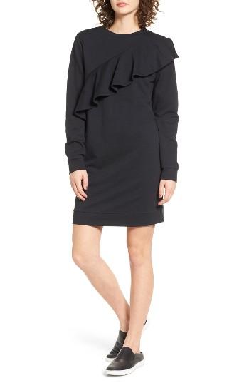 Women's Love, Fire Ruffle Sweatshirt Dress - Black
