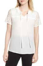 Women's Karl Lagerfeld Paris Lace Yoke Tie Neck Blouse - White