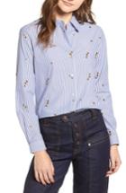 Women's Scotch & Soda Relaxed Fit Star Detail Stripe Cotton Blouse - Blue
