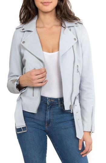 Women's Bagatelle. Nyc Washed Leather Biker Jacket - Blue