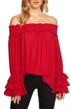 Women's Cece Smocked Off The Shoulder Blouse - Red